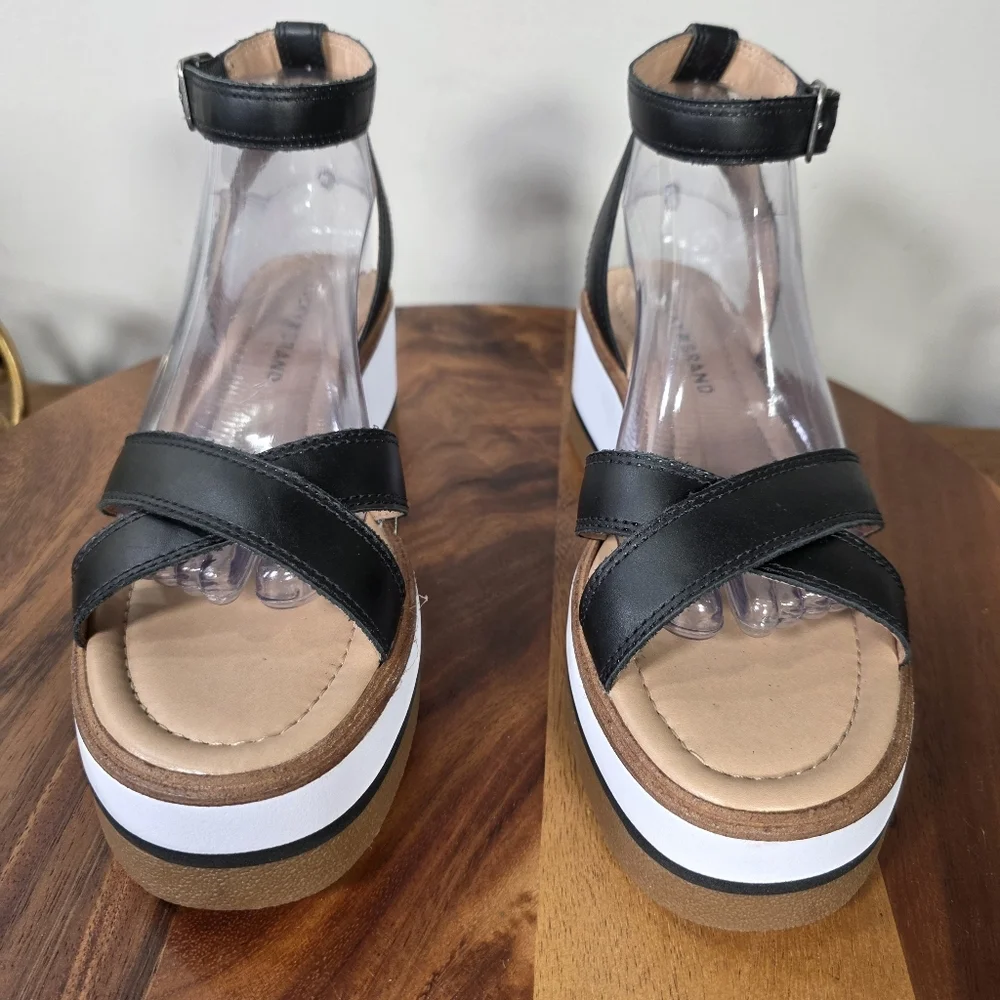 Lucky Brand Tarhi Black Leather Platform Sandals Size 9